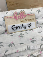 Hello my name is, baby announcement