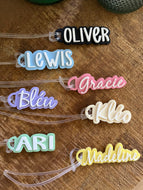 Named acrylic bag tags