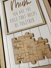 Load image into Gallery viewer, Mother’s Day/ Father’s Day/ Grandparents personalised wooden frame with jigsaw names