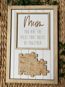 Mother’s Day/ Father’s Day/ Grandparents personalised wooden frame with jigsaw names