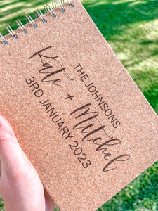 Engraved cork guestbook
