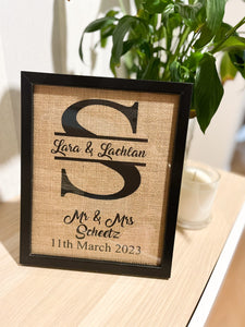 Hessian Mr & Mrs Personalised Print..Framed
