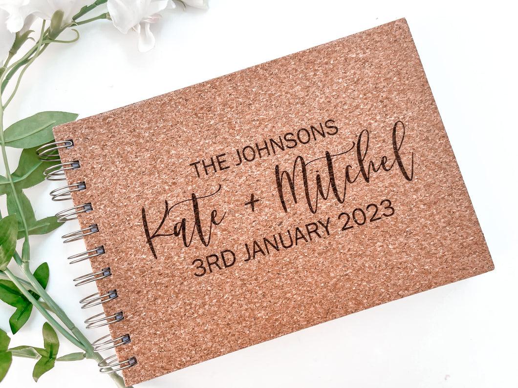 Engraved cork guestbook