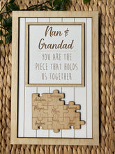 Load image into Gallery viewer, Mother’s Day/ Father’s Day/ Grandparents personalised wooden frame with jigsaw names