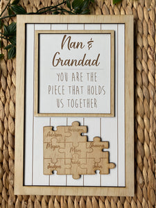 Mother’s Day/ Father’s Day/ Grandparents personalised wooden frame with jigsaw names